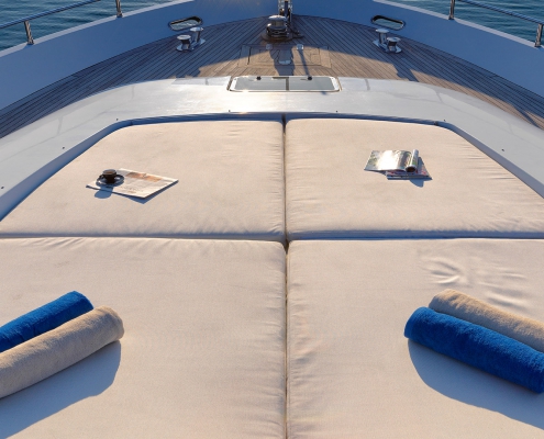M/Y Ruby foredeck with mattresses